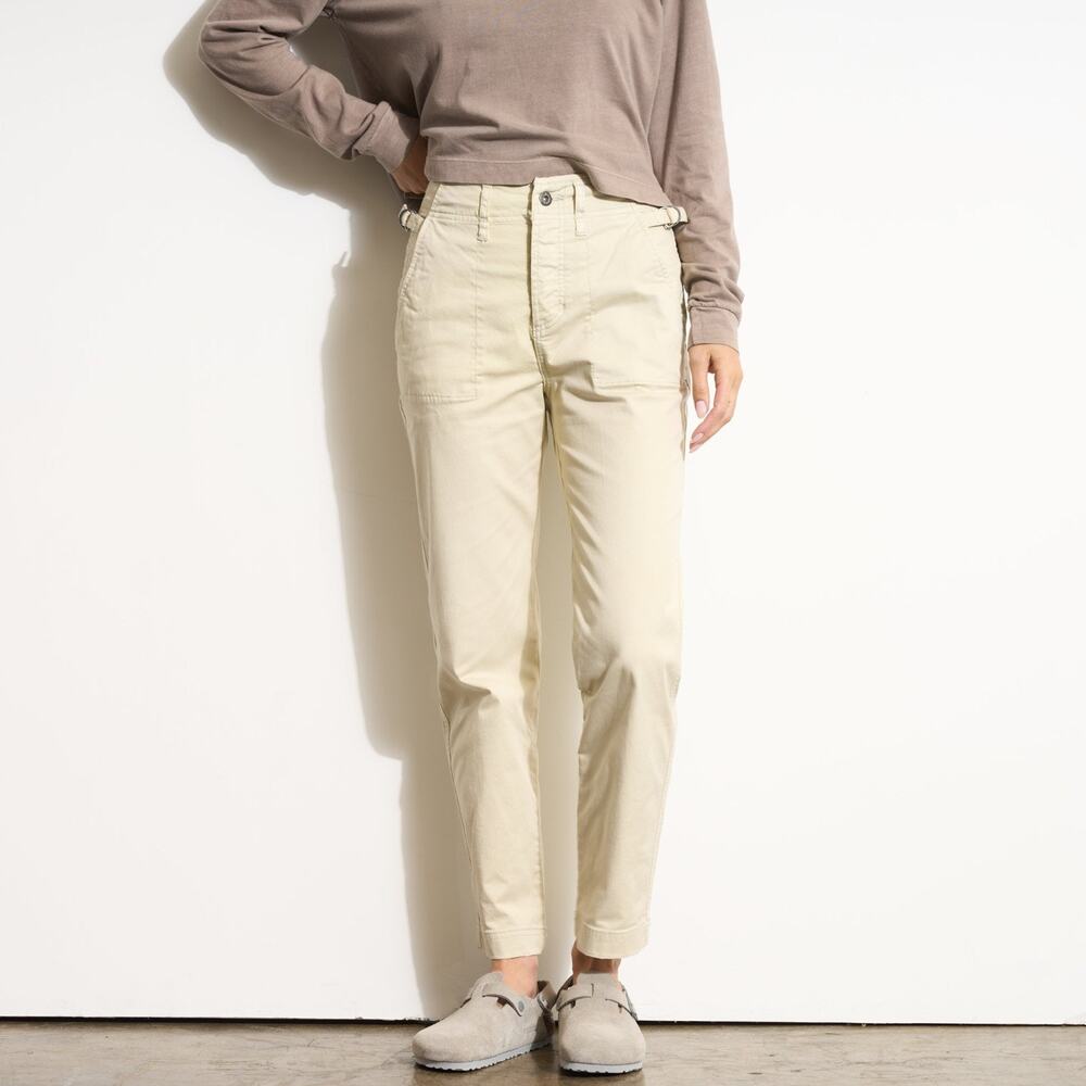 Beige High-Rise Ankle Pants